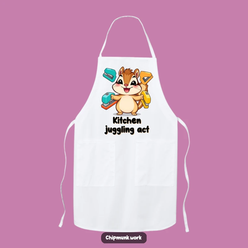 Funny Chipmunk Apron: Juggling Chef With Staplers, Kitchen Humor Gift