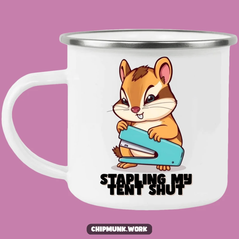 Funny Determined Chipmunk Camping Mug: Staple Your Adventure Tasks