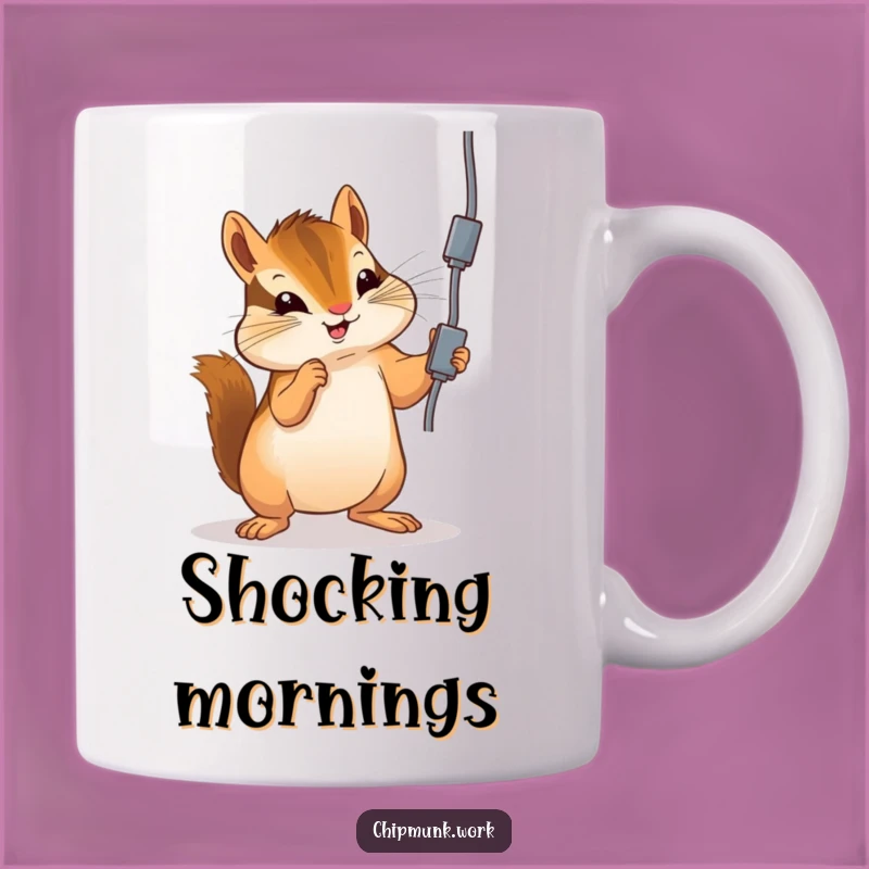Funny Chipmunk Danger Mug: Playful Cord Batting, Humorous Warning Gift!