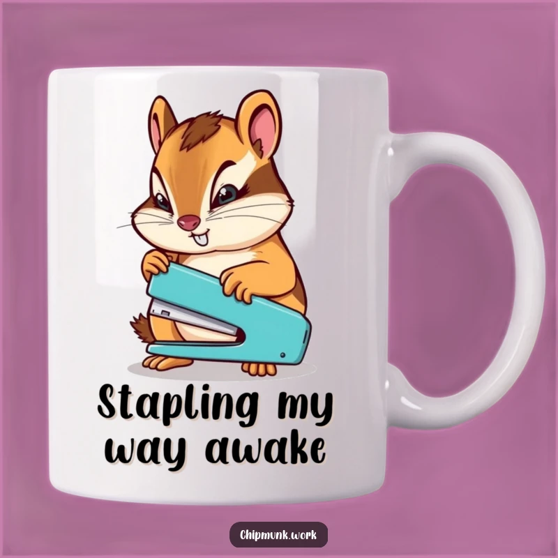 Funny Determined Chipmunk Stapler Mug: Tackle Your Tasks with Tiny Might