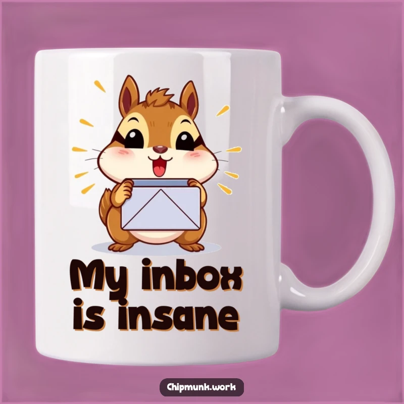 Funny Surprised Chipmunk Inbox Mug: Hilarious Tech Shock Gift for Overwhelmed People