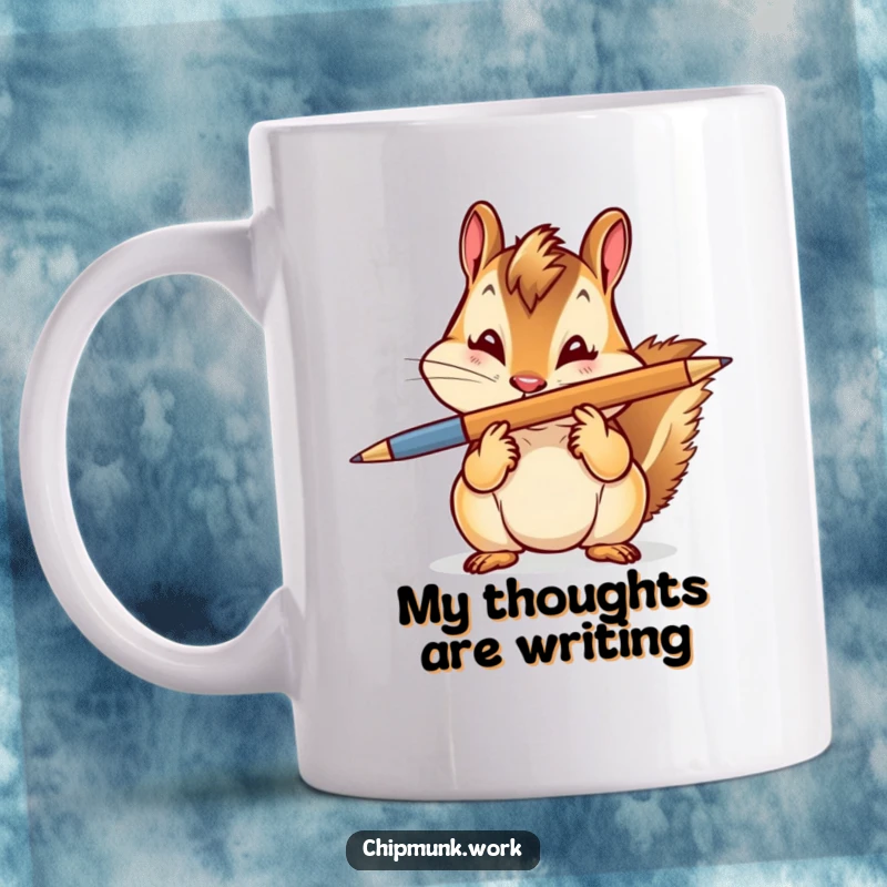 Funny Mug: A chipmunk skillfully balancing a pen on its nose, giving a mischievous wink, showcasing playful talent.