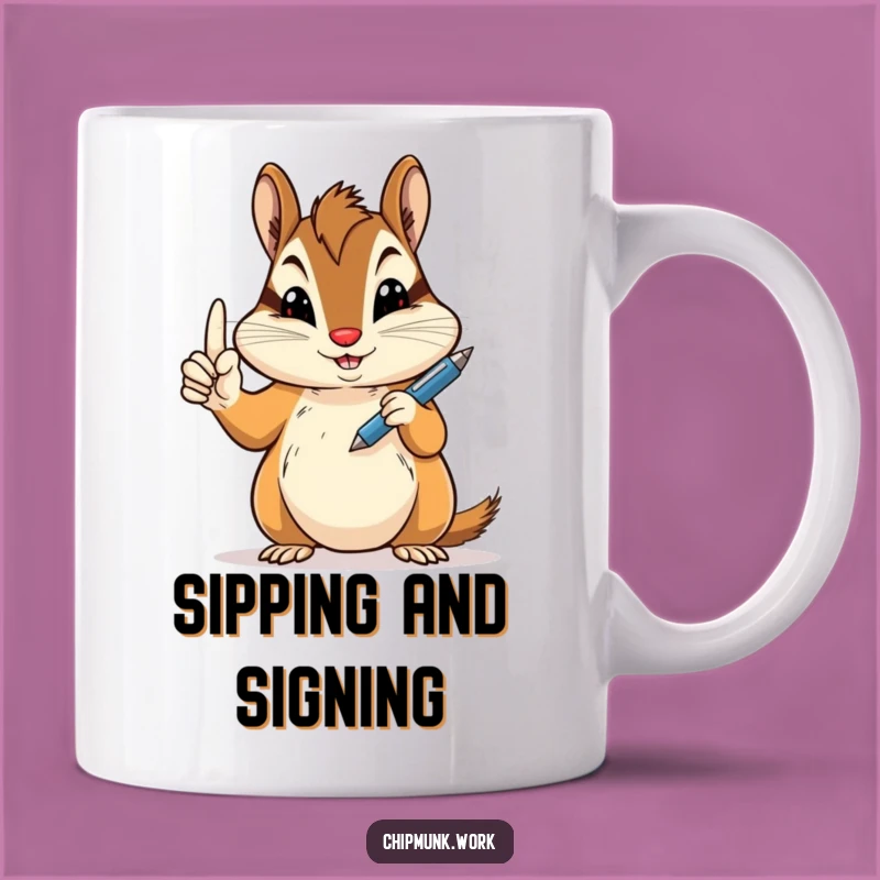 Funny Peace Sign Chipmunk Mug: Hilarious Pen Wielding Gift for Creative Minds