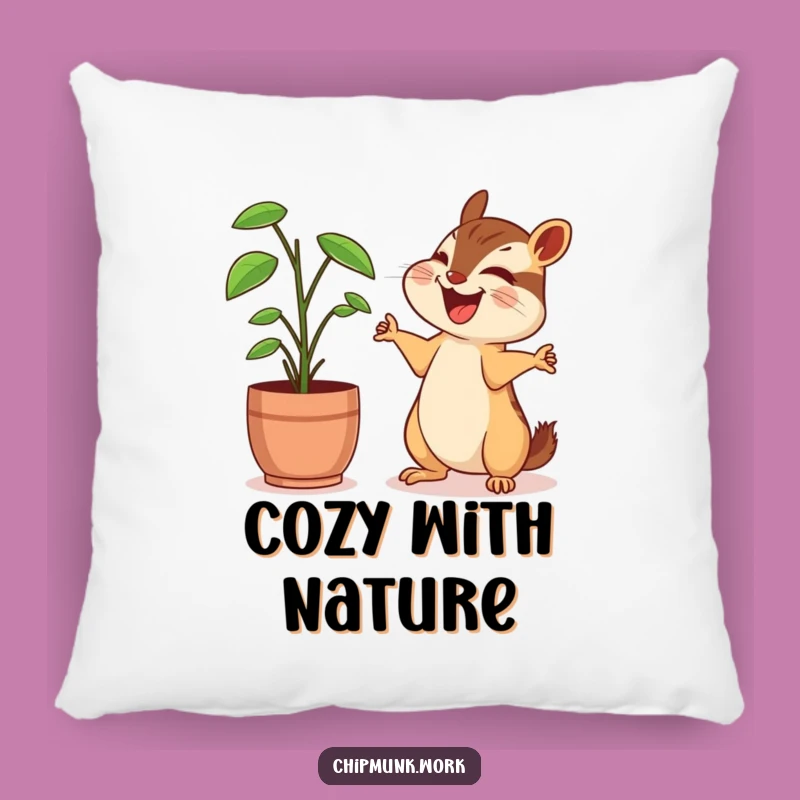 Funny Chipmunk Pillow: Cozy Laughs with Plant Friend, Cute & Comfy Funny Gift