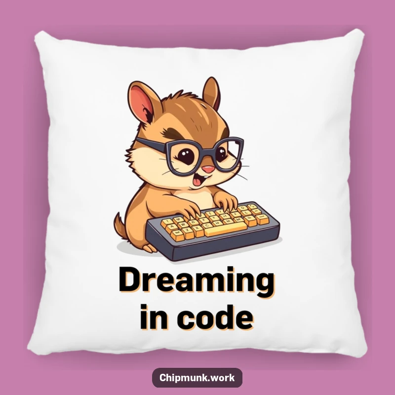 Funny Techie Chipmunk Pillow: Cozy Chibi Rodent's Typing Break