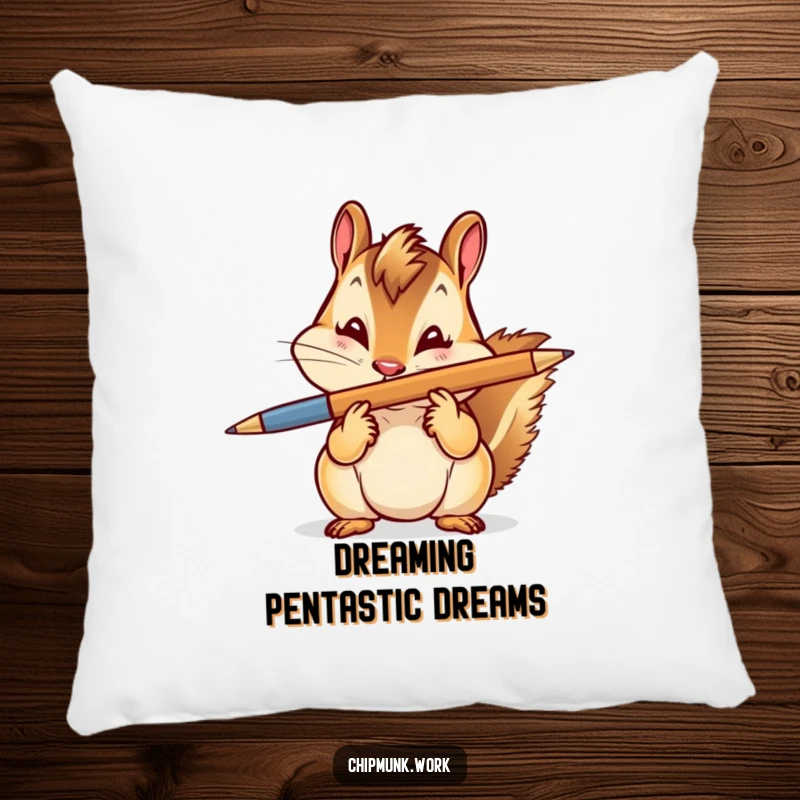 Funny Pillow: A chipmunk balancing a pen on its nose with a playful wink, bringing cozy charm and wit.
