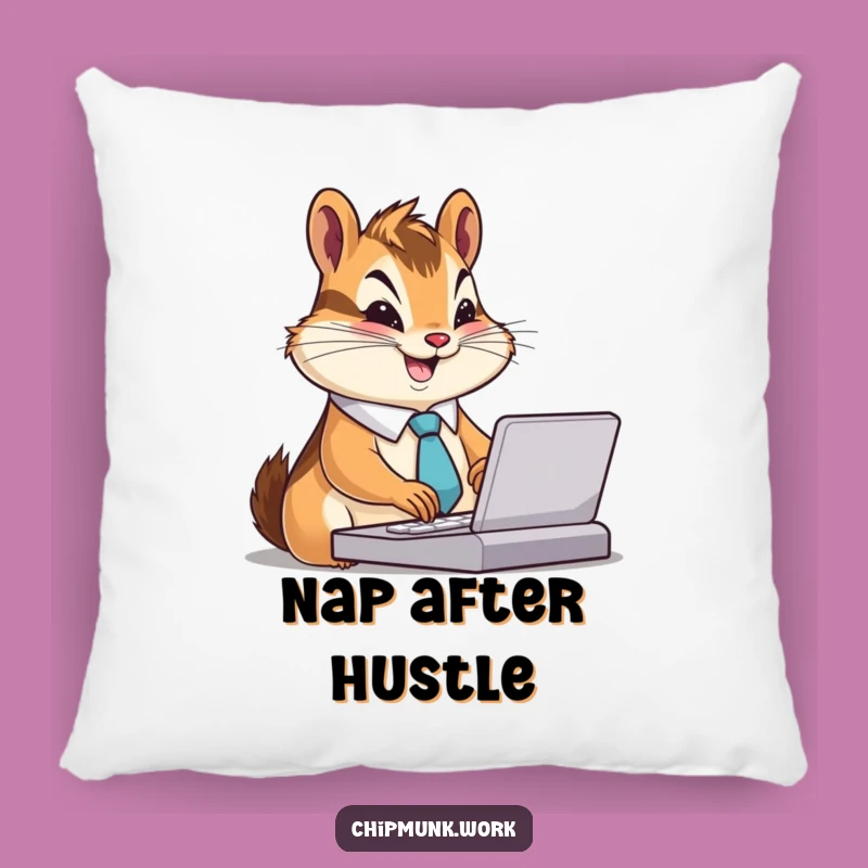 Funny Chipmunk Desk Pillow: Soft Tie-Wearing Chipmunk Typing Comfort, Cozy Funny Gift!