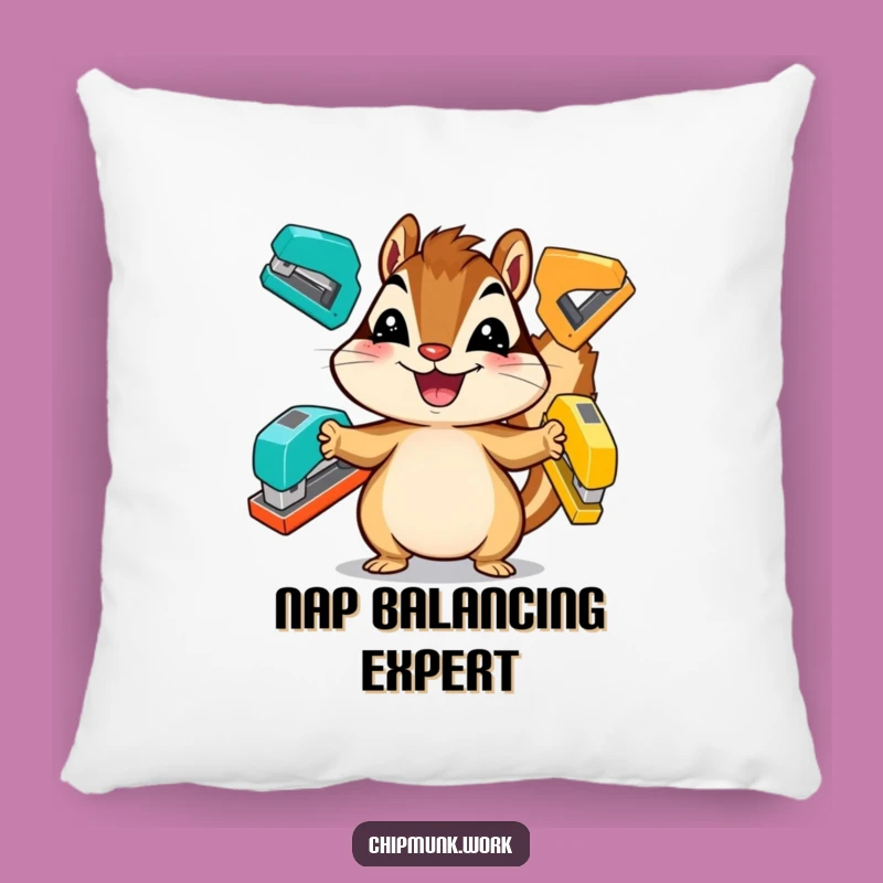 Funny Chipmunk Pillow: Juggling Stapler Fun, Comfy & Hilarious Gift