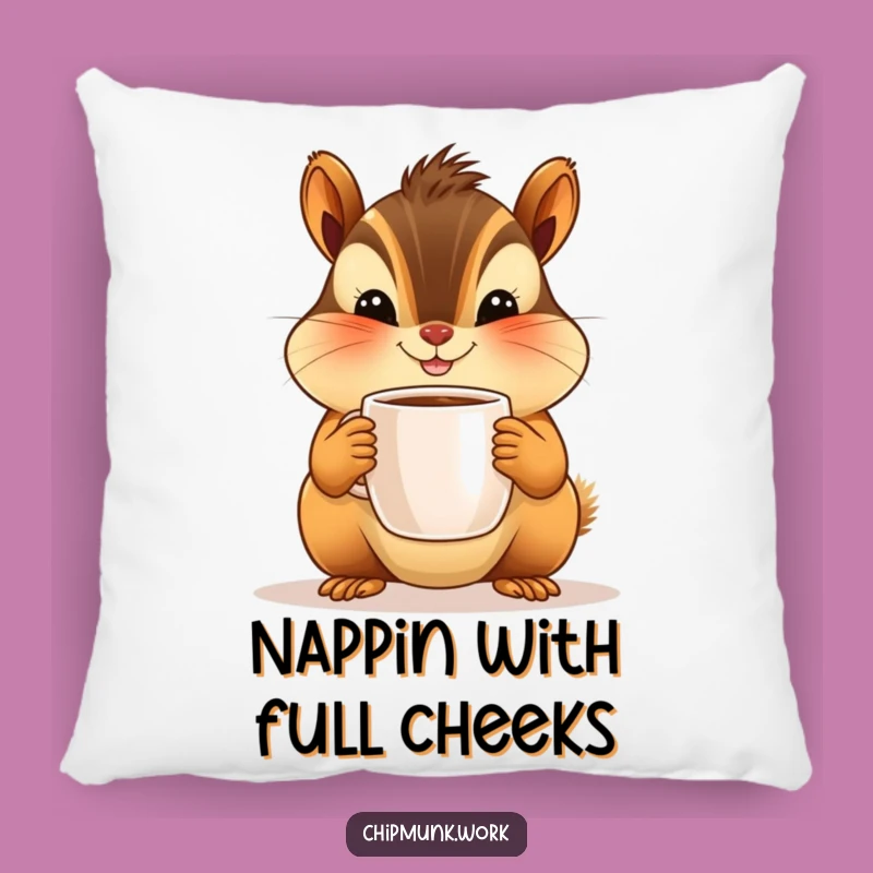 Funny Chipmunk Pillow: Cozy Character Offering Tiny Coffee, Hilarious Comfort for Your Home