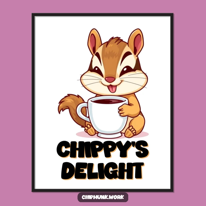 Funny Chipmunk Digital Art: Goofy Smile Sipping Coffee, Instant Humorous Wall Decor!