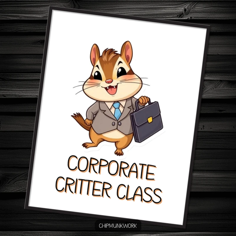 Funny Business Chipmunk Digital Art Print of a chipmunk in a suit holding a briefcase, offering a humorous and motivational visual for wall decor, a wonderful funny gift.