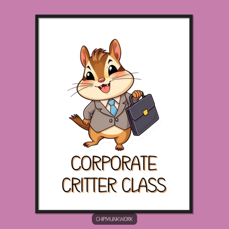 Funny Business Chipmunk Digital Art: Rodent's Ambitious Scene, A Trendy Funny Gift for Walls