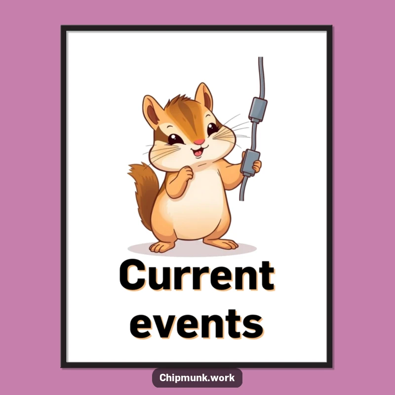 Funny Chipmunk Digital Art: Playful Cord Batting, Instant Humorous Decor!