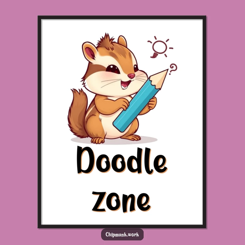 Funny Chipmunk Digital Art Print: Creative Genius with Giant Pencil Sketching Silly Ideas, Instant Funny Gift