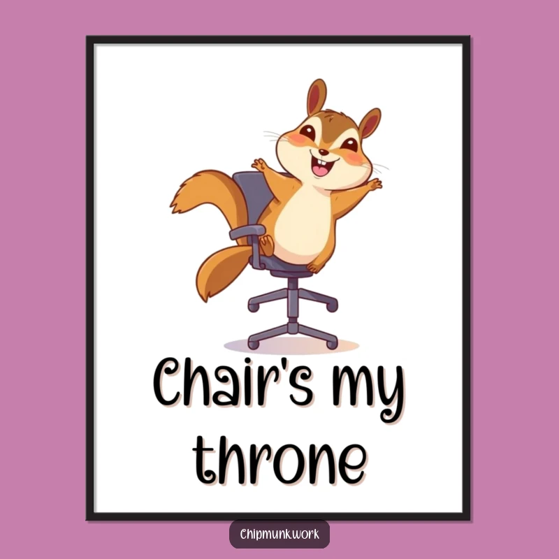 Funny Chipmunk Digital Art Print: Bouncing on Chair, Instant Happy Funny Gift