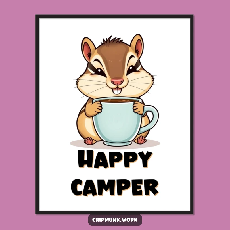 Funny Chipmunk Digital Art Print - Goofy Coffee Sipper Wall Decor