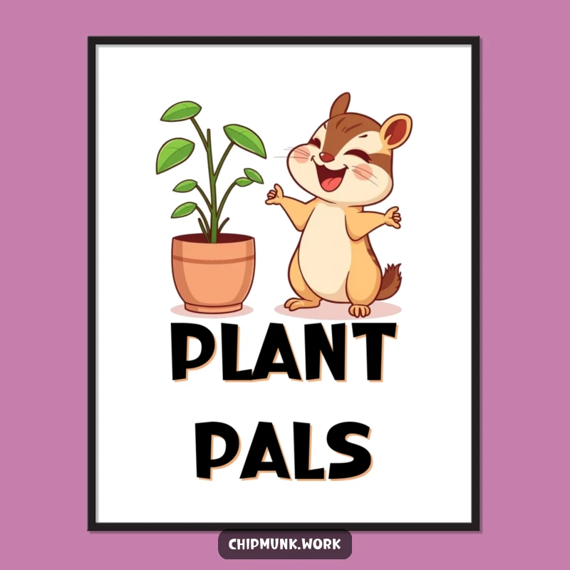 Funny Chipmunk Digital Art Print: Laughing with Plant, Instant Funny Gift