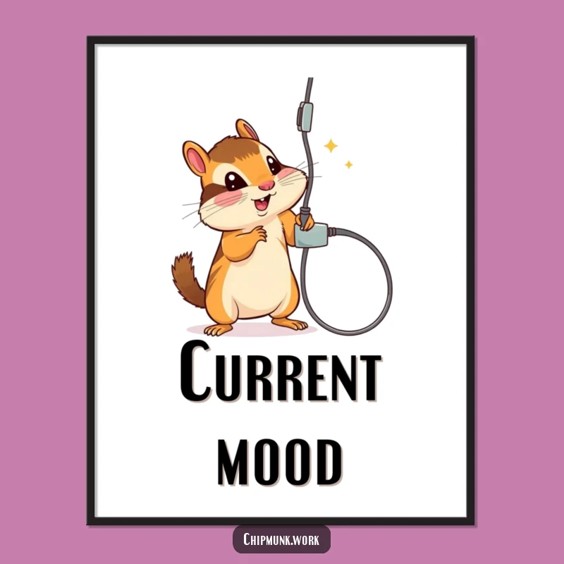 Funny Chipmunk Digital Art - Whimsical Cord Batting Printable Decor