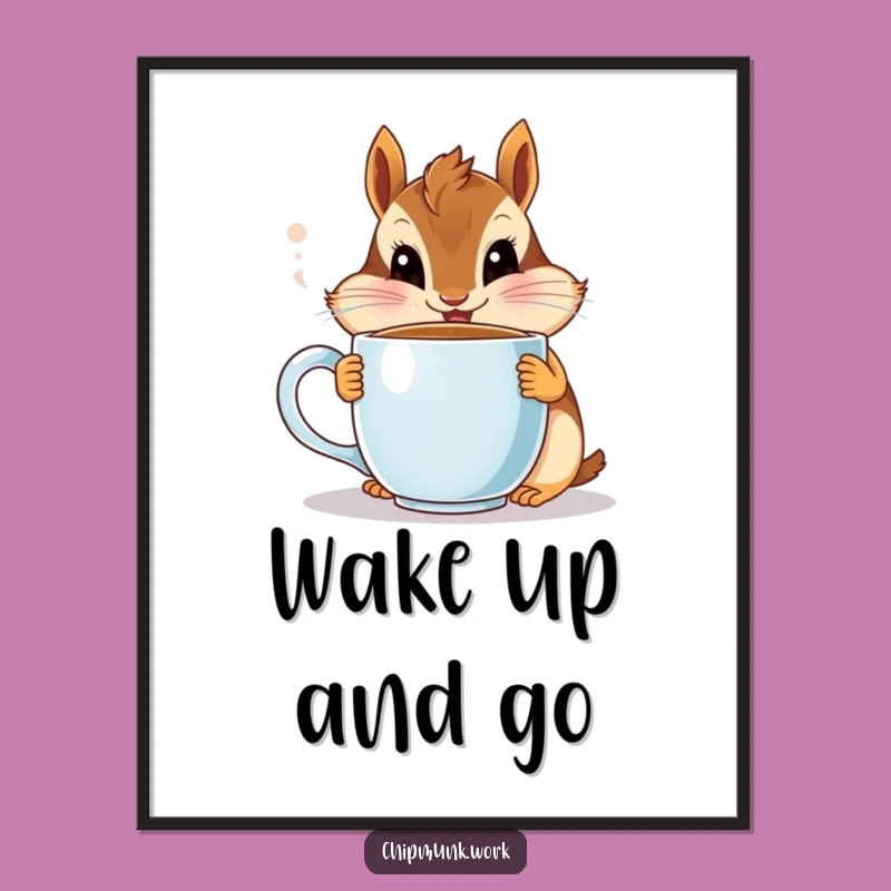 Funny Chipmunk Digital Print: Wide-Eyed Coffee Lover Wall Art, Instant Gift