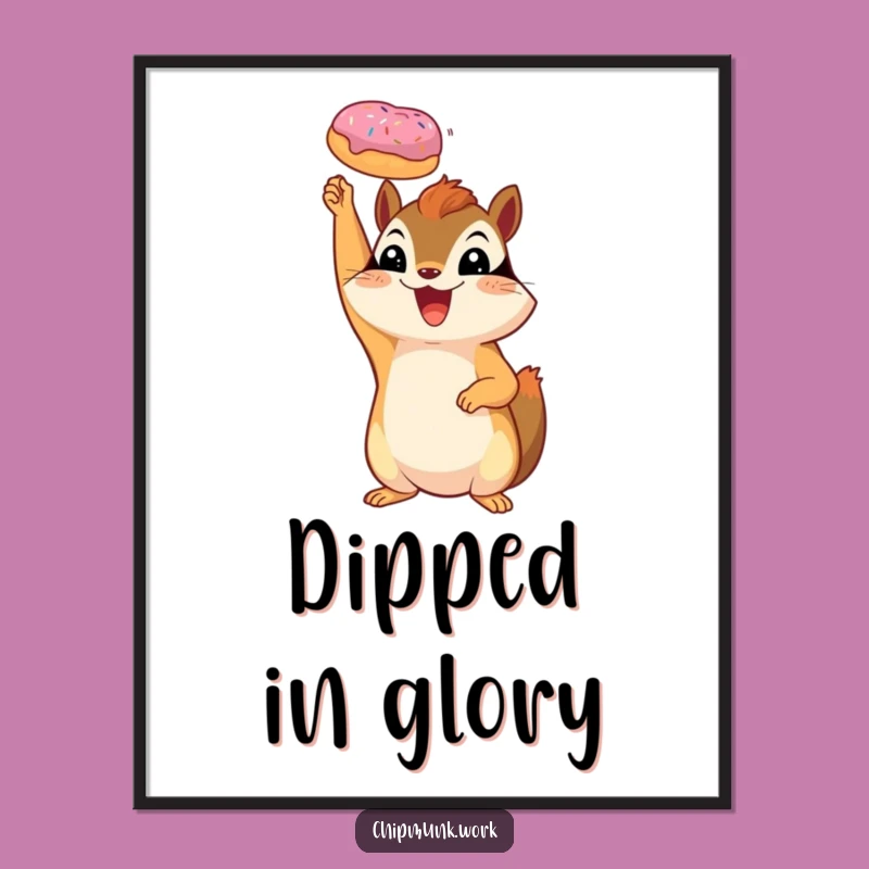 Funny Chipmunk Donut Victory Digital Art - Instant Joyful Decor Download