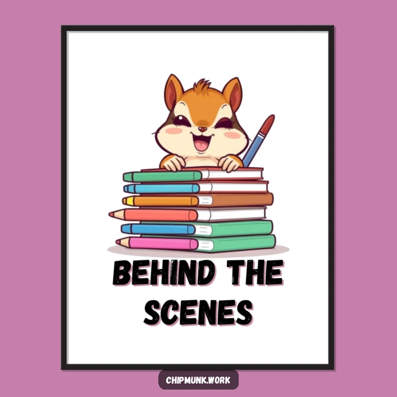 Funny Chipmunk Office Peek Digital Art: Gleeful Surprise Decor, A Humorous Gift