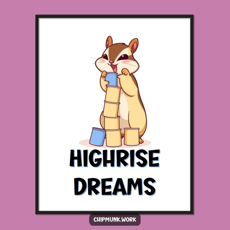 Funny Chipmunk Paper Cup Tower Digital Art - Instant Hilarious Decor Download