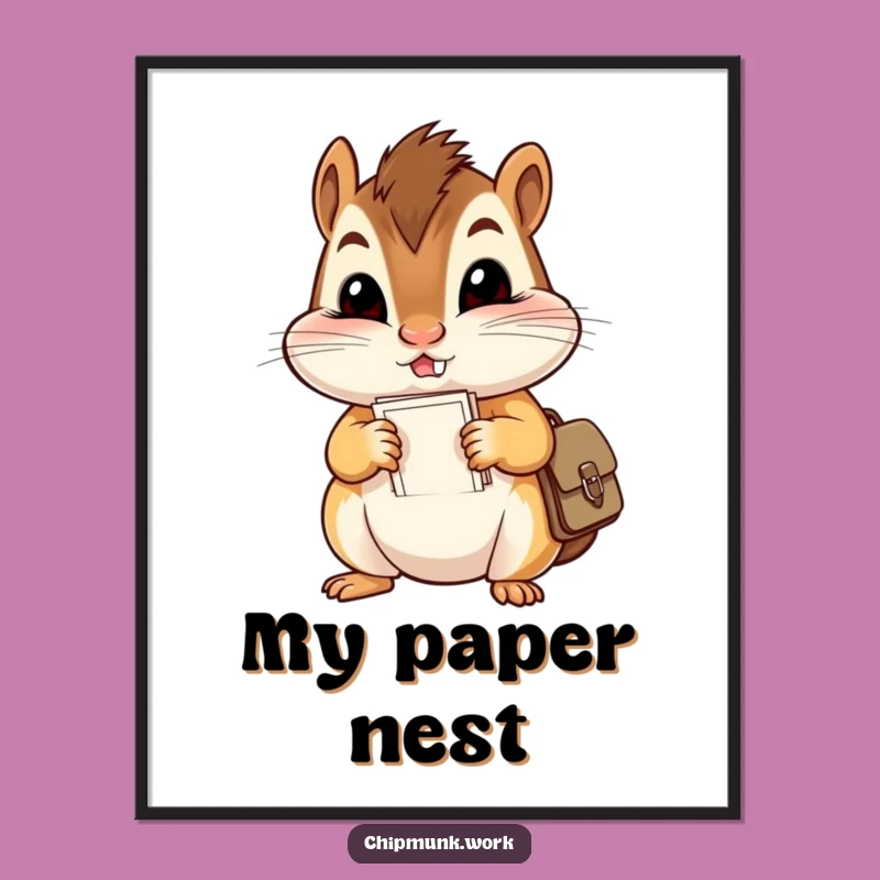Funny Chipmunk Paper Hoarder Digital Art: Hilarious Print Gift!
