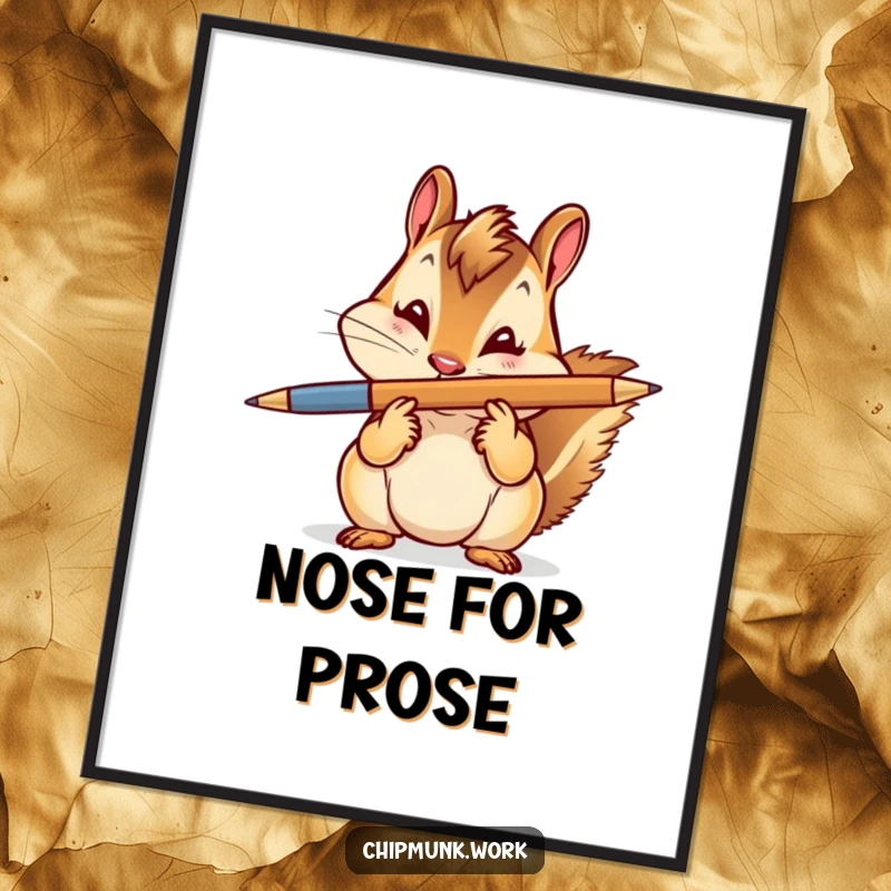 Funny Digital Art Print: A chipmunk balancing a pen on its nose with a playful wink, perfect for adding witty charm.