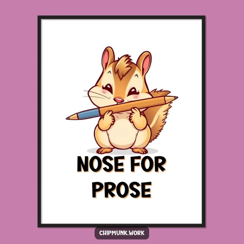 Funny Chipmunk Pen Balance Digital Print: Playful Rodent's Witty Decor