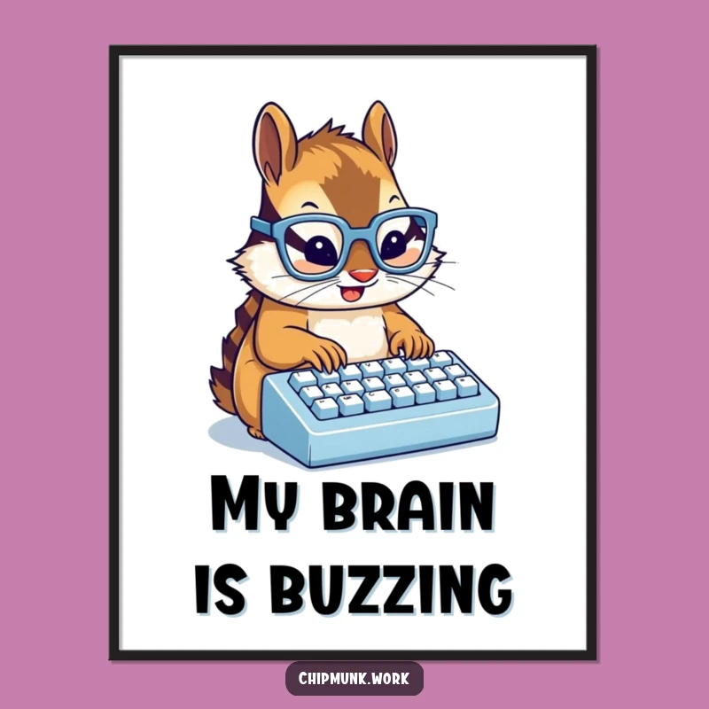 Funny Chipmunk Typist Digital Art: Geeky Chipmunk Decor, A Hilarious Gift