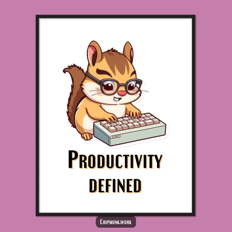 Funny Chipmunk Typist Digital Art: Instant Rodent Print, Tech Gift