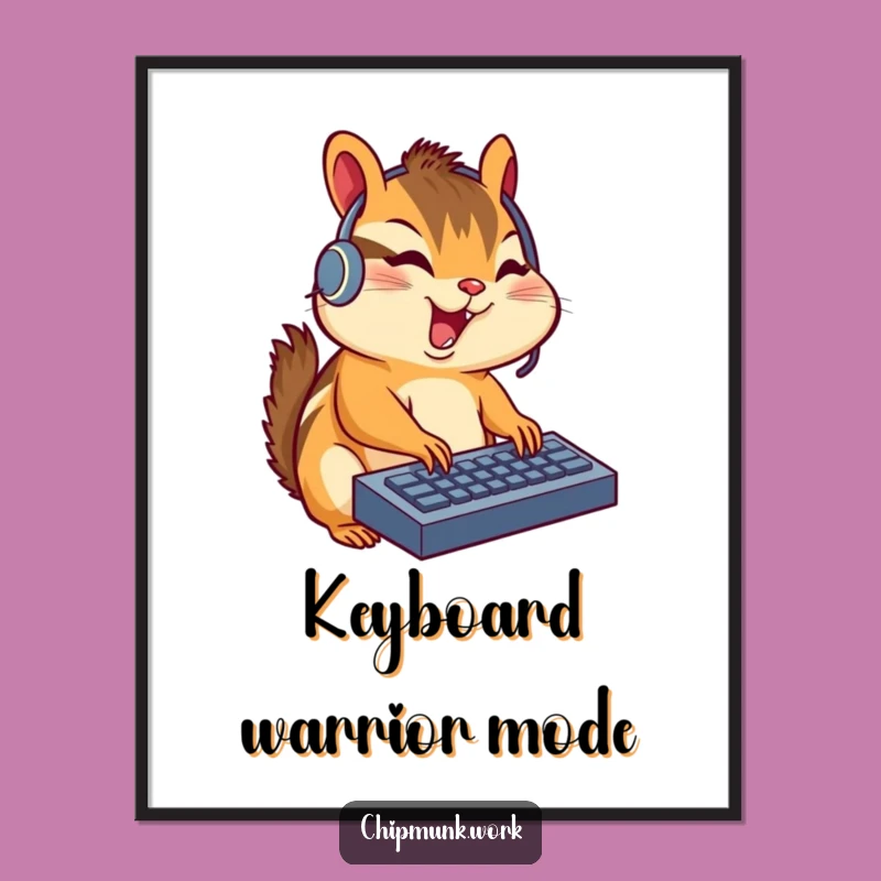Funny Chipmunk Headset Digital Art: Hilarious Gamer Print for Tech Decor