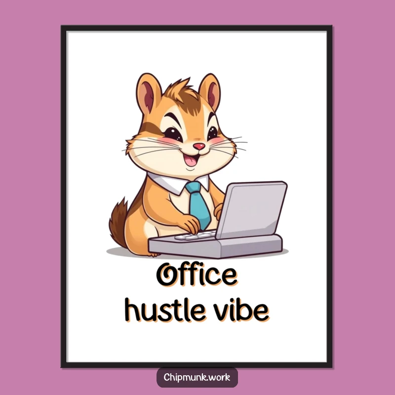 Funny Chipmunk Office Print: Busy Tie-Wearing Chipmunk Typing, Instant Funny Gift!