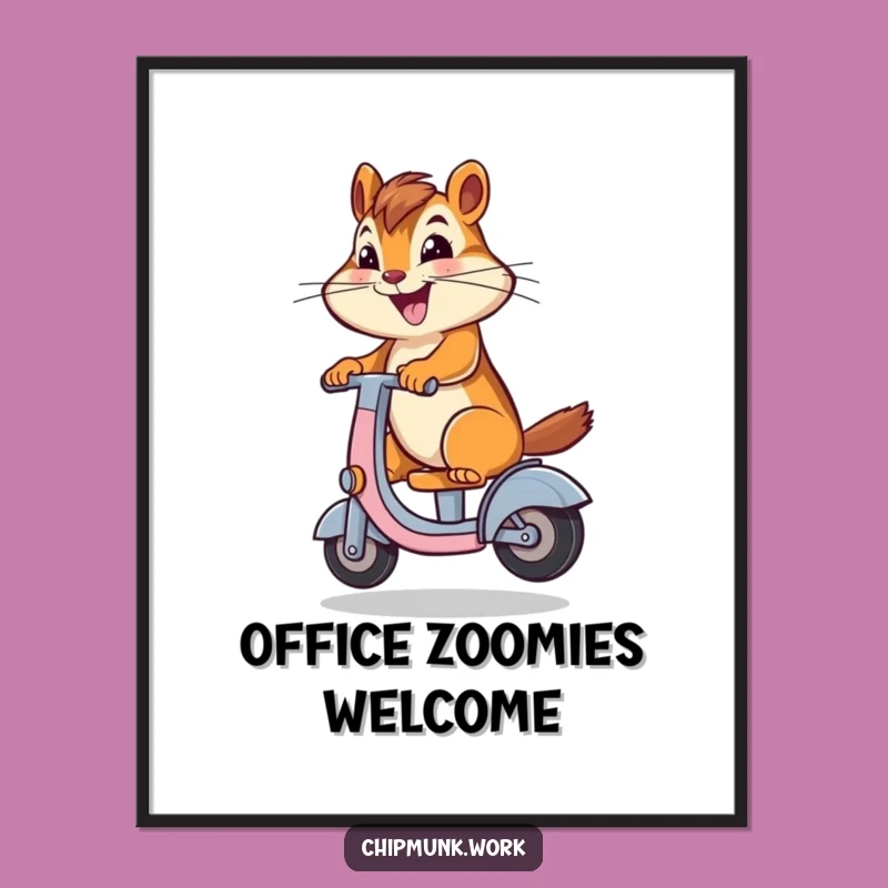 Funny Chipmunk Scooter Digital Print: Instant Joyful Desk Chair Art Download