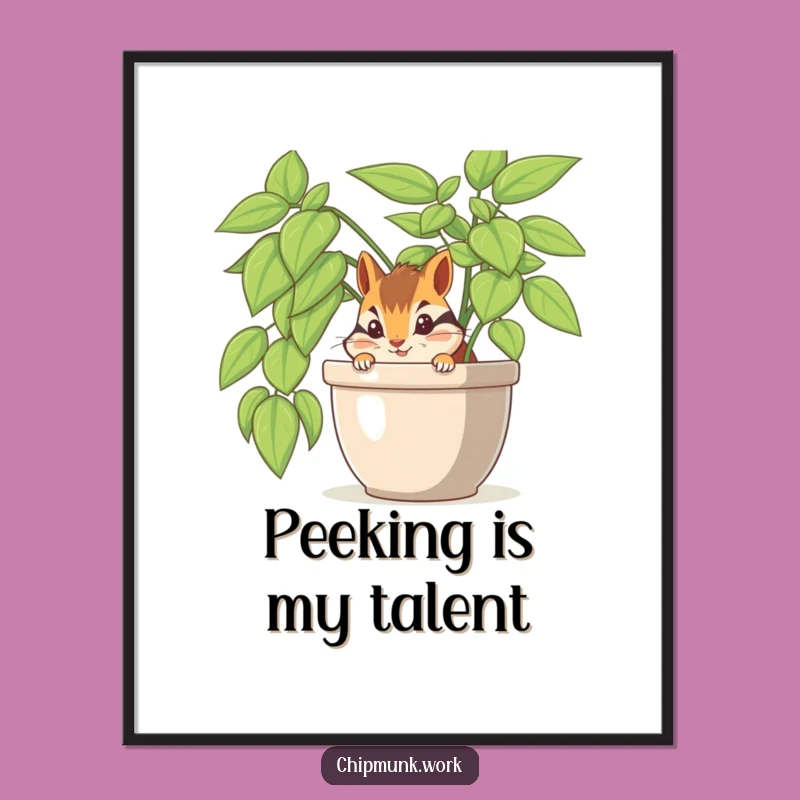 Funny Chipmunk Office Plant Digital Art: Instant Humor for Your Walls
