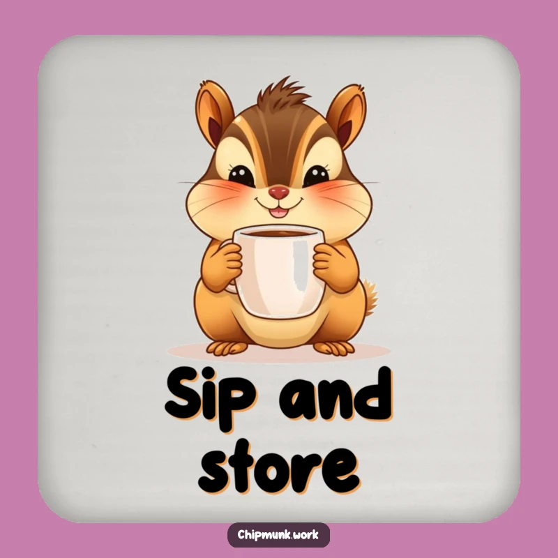 Funny Chipmunk Coaster: Cute Character Offering Tiny Coffee, Protect Surfaces with Hilarious Charm