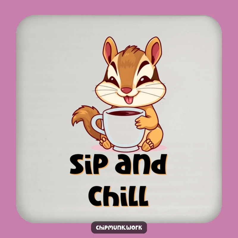 Funny Chipmunk Coaster: Goofy Smile Sipping Coffee, Protect Furniture Gift!