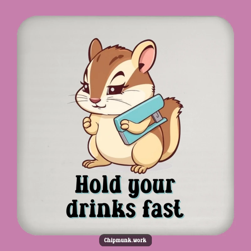 Funny Chipmunk Stapler Coaster: Determined Rodent's Office Drink Protector