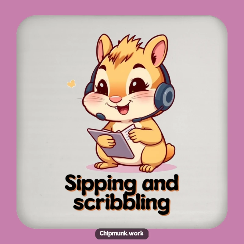 Funny Chipmunk Headset Coaster - Busy Note-Taker Protector