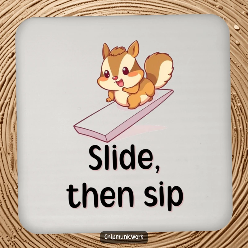 Funny chimpanzee coaster, cheerfully sliding down a paper ramp, small energetic decor, protects furniture.