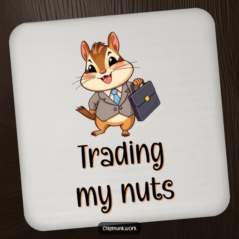 Funny Business Chipmunk Drink Coaster showing a chipmunk in a suit holding a briefcase, providing a humorous and protective element for tables, ideal for office spaces.