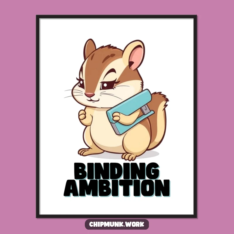 Funny Chipmunk Stapler Poster: Determined Rodent's Office Wall Art
