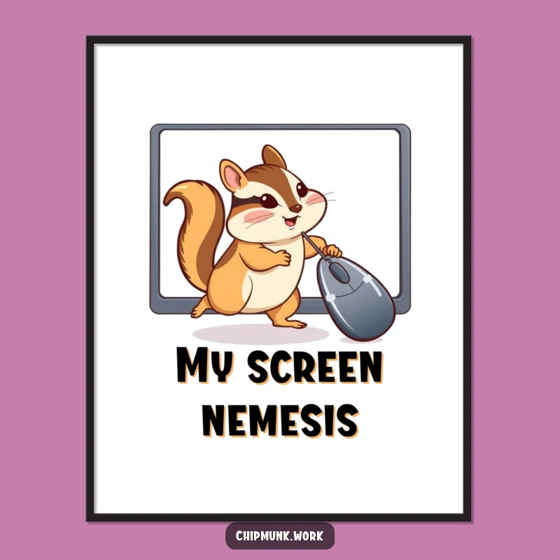 Funny Chipmunk Digital Adventure Poster: Hilarious Screen Chase Wall Art Gift!