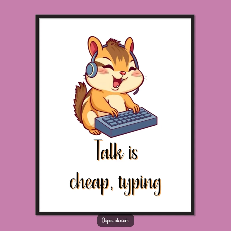 Funny Chipmunk Headset Poster: Hilarious Gamer Wall Art for Tech Enthusiasts