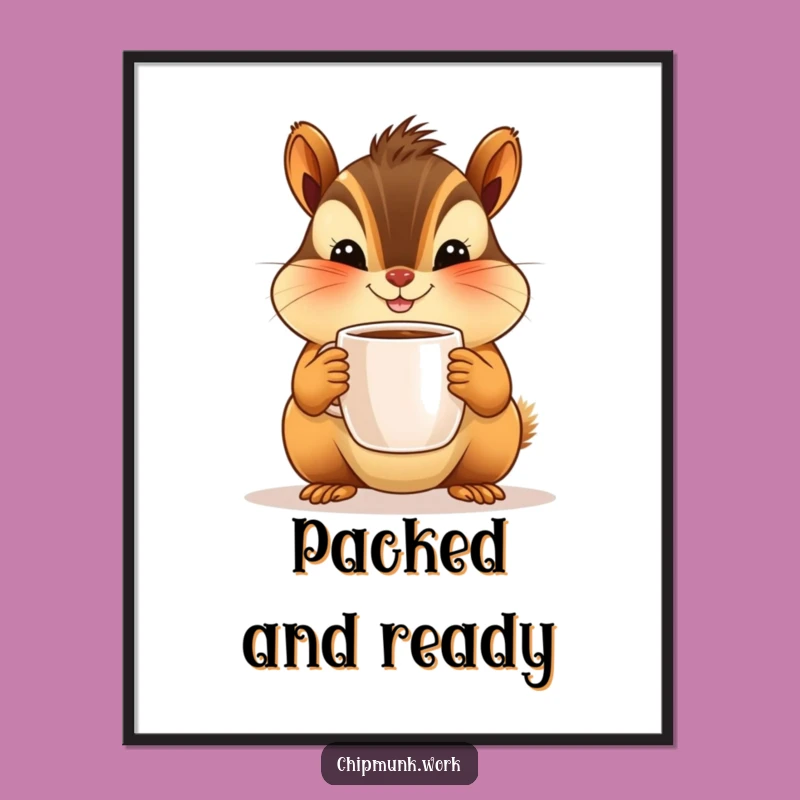 Funny Chipmunk Poster: Cute Character Offering Tiny Coffee, Hilarious Wall Art for Any Room