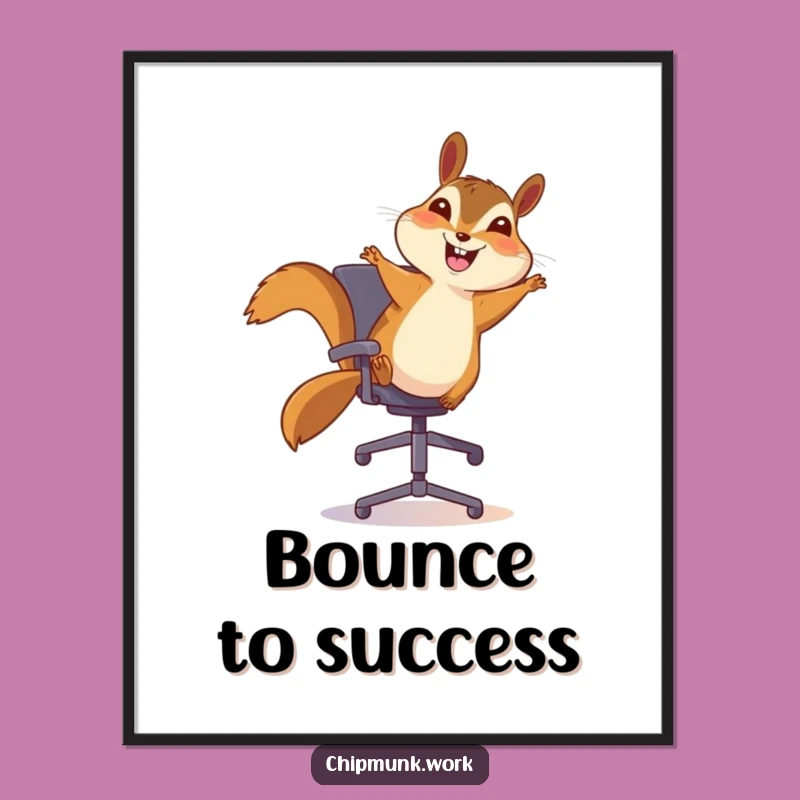 Funny Chipmunk Poster: Happy Bouncing on Chair, Office Joy Art, Hilarious Funny Gift