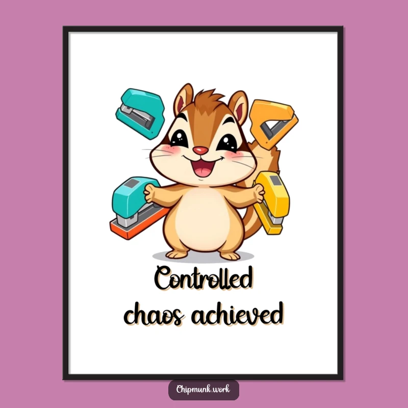 Funny Chipmunk Poster: Juggling Staplers Art, Hilarious Office Decor Gift