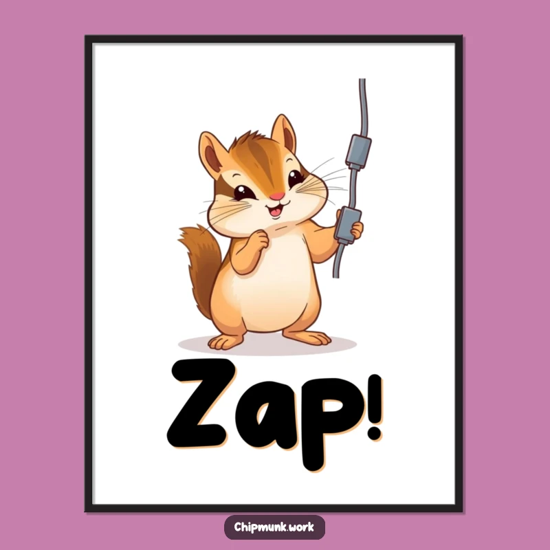 Funny Chipmunk Poster: Playful Cord Batting, Humorous Wall Art Gift!