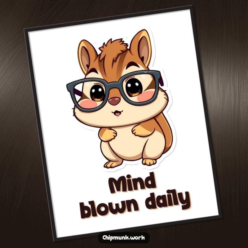 Funny chipmunk poster, character wearing oversized glasses, looking incredibly surprised, creating humorous and expressive wall art.