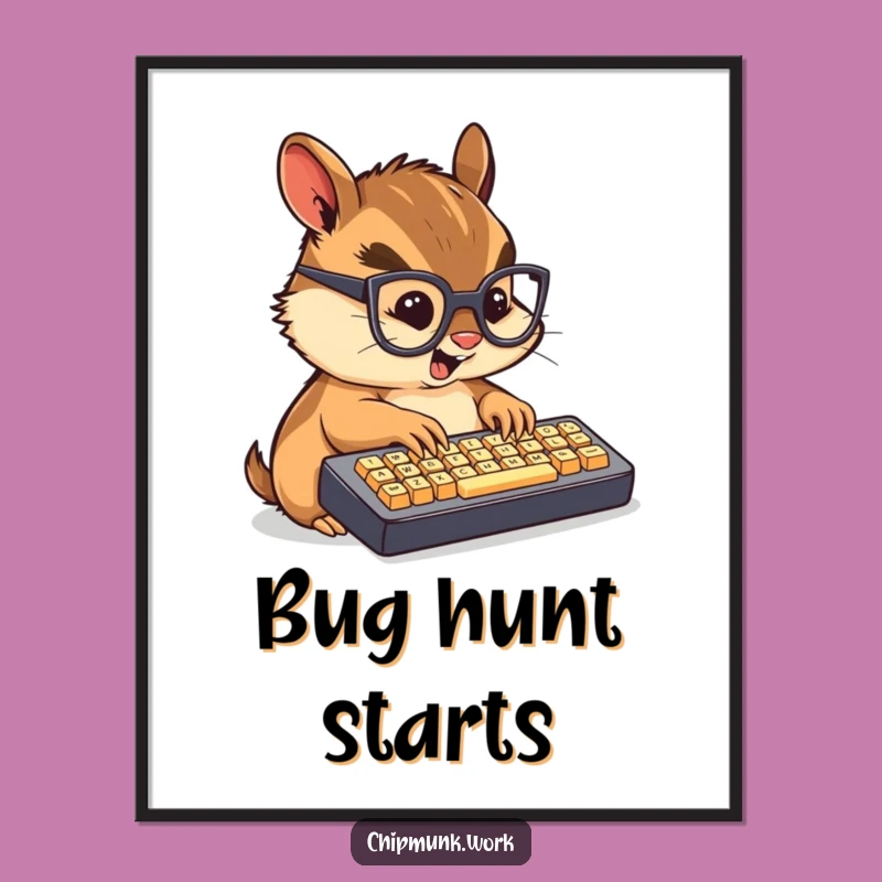 Funny Techie Chipmunk Poster: Chibi Rodent's Intense Typing Session